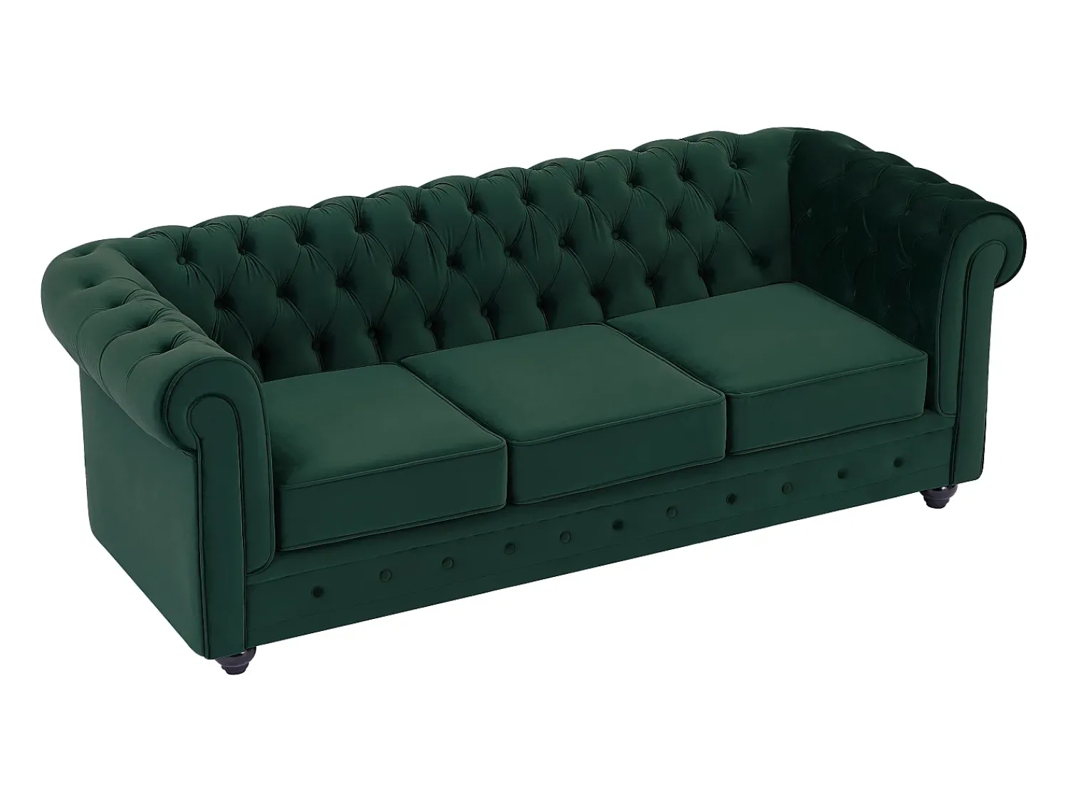 New Vente-unique Sofá de 3 lugares tecido veludo CHESTERFIELD Verde