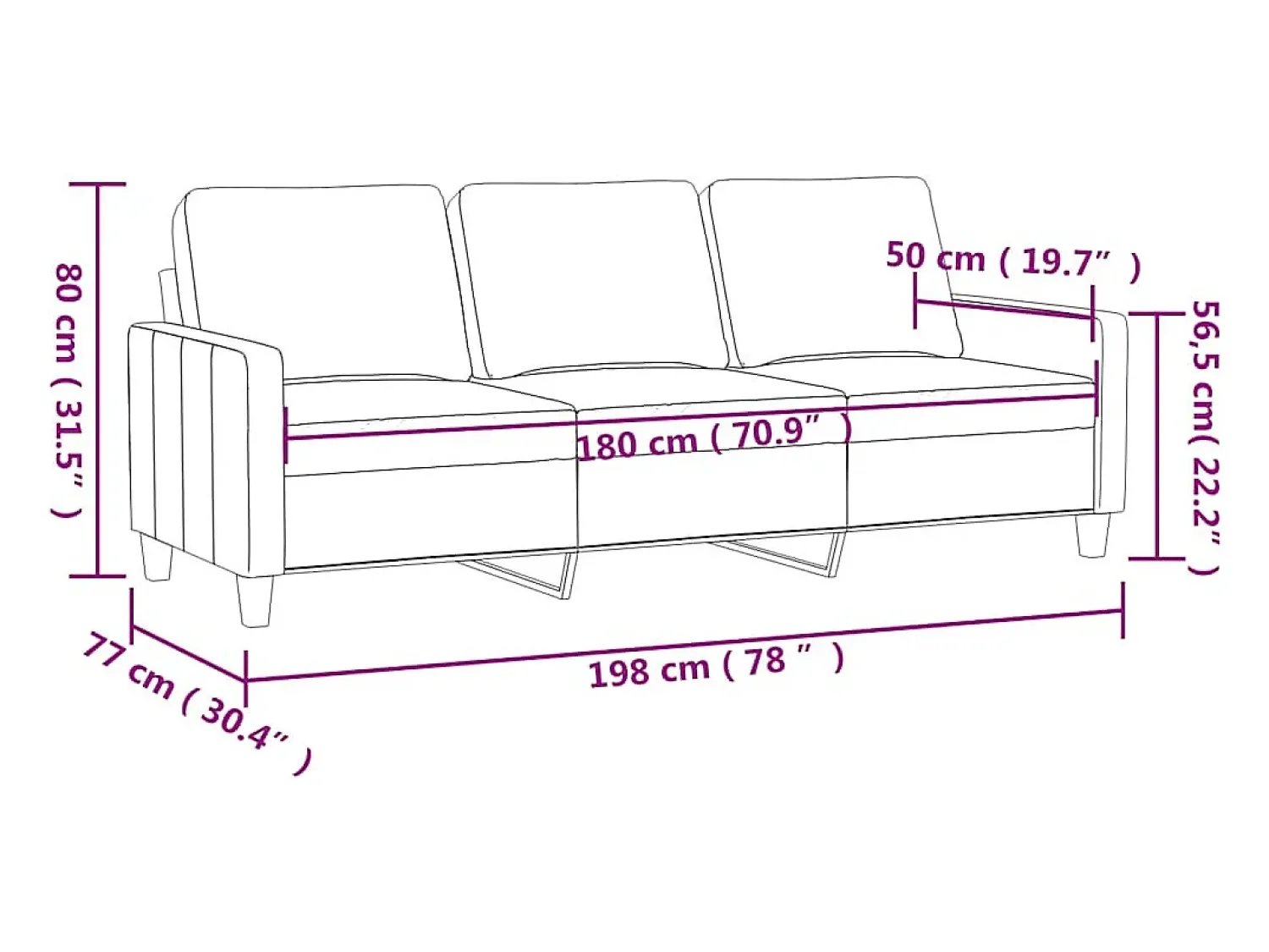 vidaxl Sofá de 3 lugares veludo 180 cm tinto^ Sofá