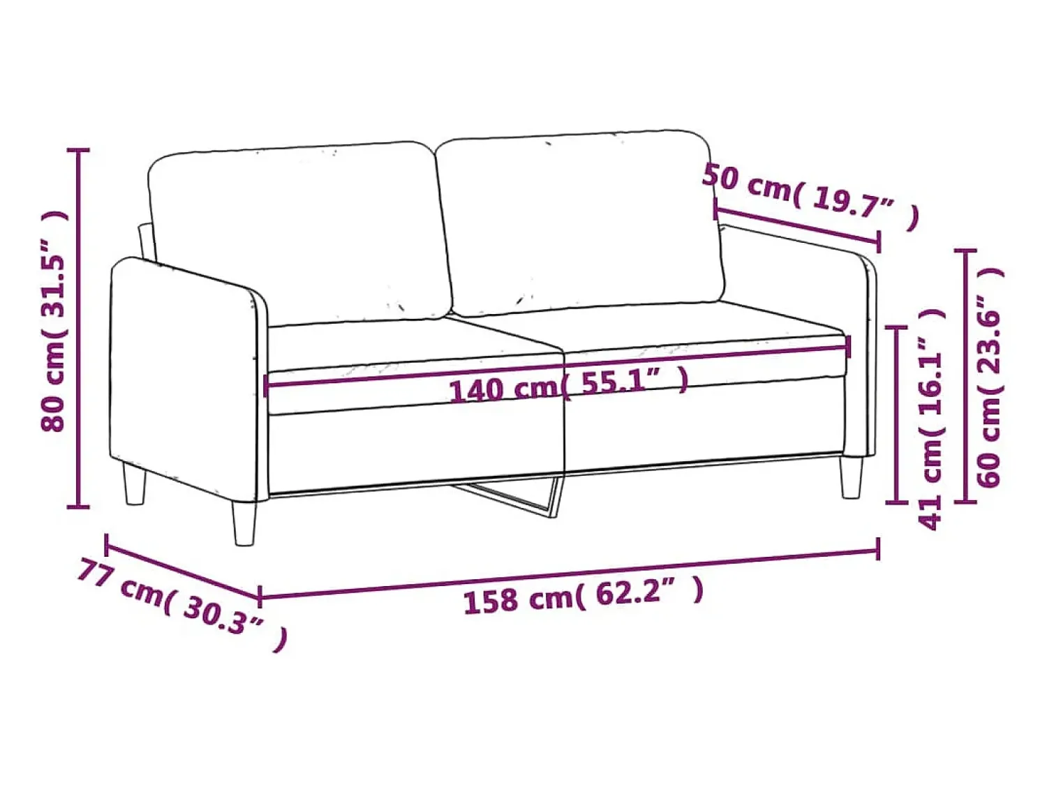 Sofá*vidaxl Sofá de 2 lugares veludo 140 cm Rosa