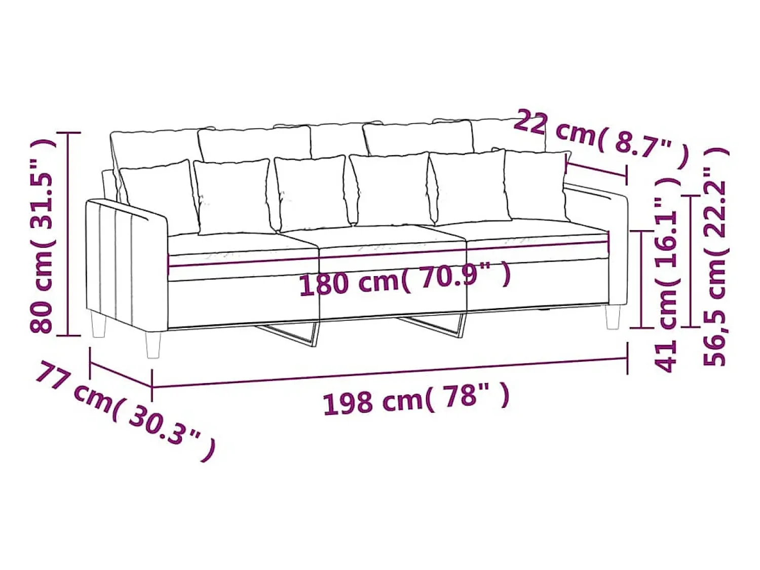 Sofá|vidaxl Sofá de 3 lugares veludo 180 cm tinto Vermelho