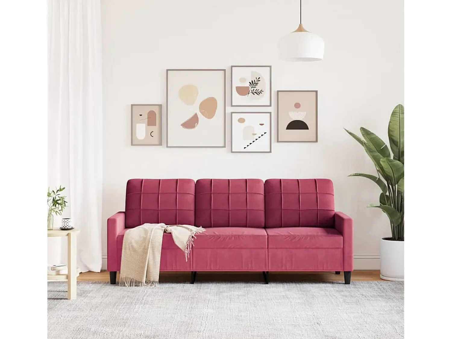 Sofá* Sofá de 3 lugares veludo 180 cm tinto PT656605 Vermelho