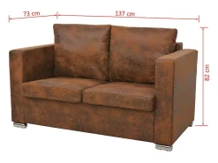 Sofá* Sofá de 2 lugares 137x73x82 cm camurça artificial PT577035 Castanho