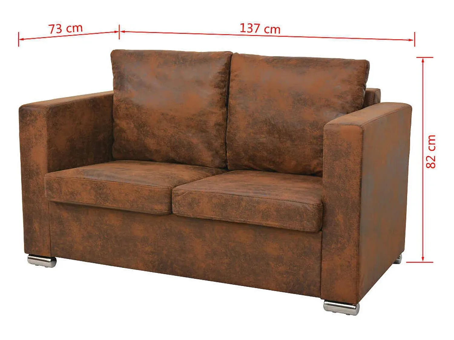 Sofá* Sofá de 2 lugares 137x73x82 cm camurça artificial PT577035 Castanho