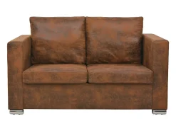 Sofá* Sofá de 2 lugares 137x73x82 cm camurça artificial PT577035 Castanho