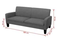 Clearance Sofá de 3 lugares 180x65x76 cm -escuro PT385920 Cinzento