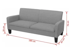 Outlet Sofá de 3 lugares 180x65x76 cm cinzento-claro PT860006 Cinzento claro