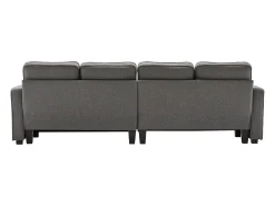 Sofá de 4 lugares, 264x83x87cm, tecido linho, com bolsos para os braços e 4 almofadas, estilo simples, para sala de estar, escuro^ Sofá