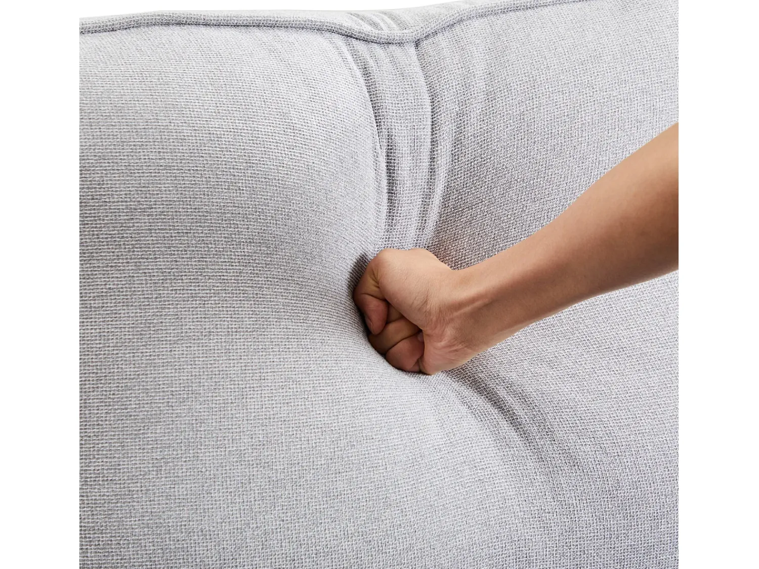 Sofá* Sofá de 4 lugares, 264x83x87cm, tecido linho, com bolsos para os braços e 4 almofadas, estilo simples, para sala de estar, Cinzento claro
