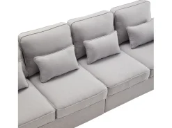 Sofá* Sofá de 4 lugares, 264x83x87cm, tecido linho, com bolsos para os braços e 4 almofadas, estilo simples, para sala de estar, Cinzento claro