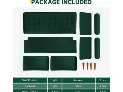 Sofá*DripeX Sofá de 2 -Setente em veludo , sofá moderno da sala de estar, com apoios de braços e pés cônicos, uma região lombar - 148,5x78x85cm Verde