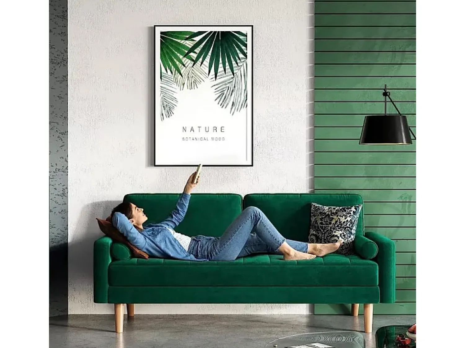 Sofá*DripeX Sofá de 2 -Setente em veludo , sofá moderno da sala de estar, com apoios de braços e pés cônicos, uma região lombar - 148,5x78x85cm Verde