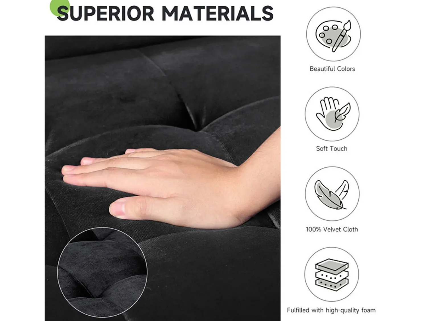 Best DripeX Sofá de 2 -Setter - com 2 almofadas - em veludo - pés de madeira - para quarto, sala de estar - 142x76x69cm - Preto
