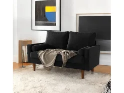 Best DripeX Sofá de 2 -Setter - com 2 almofadas - em veludo - pés de madeira - para quarto, sala de estar - 142x76x69cm - Preto