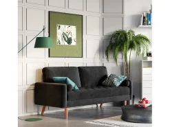 Best DripeX Sofá de 2 -Setter - com 2 almofadas - em veludo - pés de madeira - para quarto, sala de estar - 142x76x69cm - Preto