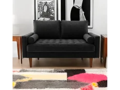 Best DripeX Sofá de 2 -Setter - com 2 almofadas - em veludo - pés de madeira - para quarto, sala de estar - 142x76x69cm - Preto