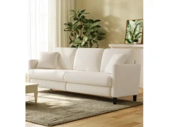 Sofá*DripeX Sofá de 3 -Sety em Teddy Velvet, sofá grande do sofá direito em madeira maciça, sofre com apoios de braços, 210 x 79 x 89 cm - Bege