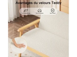 Sofá*DripeX Sofá de 2 -Sofá moderno da sala de estar, em Teddy Fleece, cenário de madeira, , 107x60x76cm Bege