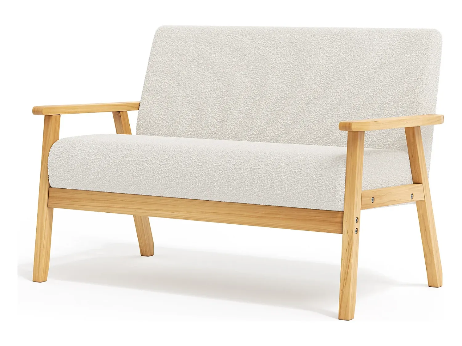 Sofá*DripeX Sofá de 2 -Sofá moderno da sala de estar, em Teddy Fleece, cenário de madeira, , 107x60x76cm Bege