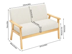 Sofá*DripeX Sofá de 2 -Sofá moderno da sala de estar, em Teddy Fleece, cenário de madeira, , 107x60x76cm Bege