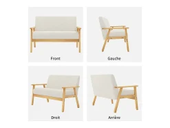 Sofá*DripeX Sofá de 2 -Sofá moderno da sala de estar, em Teddy Fleece, cenário de madeira, , 107x60x76cm Bege