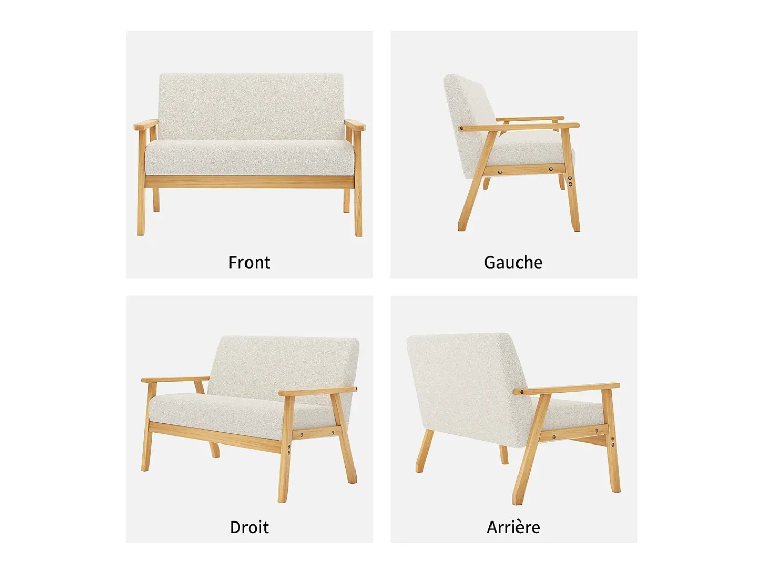 Sofá*DripeX Sofá de 2 -Sofá moderno da sala de estar, em Teddy Fleece, cenário de madeira, , 107x60x76cm Bege