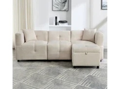 New ModernLuxe Sofá de canto 3 lugares - com armazenamento - puff removível - 2 almofadas - Bege