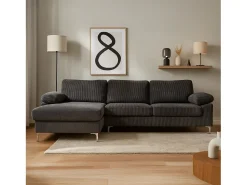 Sofá*Concept-Usine Sofá de canto 4-5 lugares com chaise longue esquerda em veludo cotelê GALWAY Cinza antracite