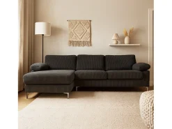 Sofá*Concept-Usine Sofá de canto 4-5 lugares com chaise longue esquerda em veludo cotelê GALWAY Cinza antracite
