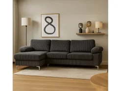 Sofá*Concept-Usine Sofá de canto 4-5 lugares com chaise longue esquerda em veludo cotelê GALWAY Cinza antracite
