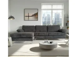 Sofá*Concept-Usine Sofá de canto 4-5 lugares com chaise longue esquerda em veludo cotelê GALWAY Cinza antracite