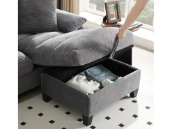 ModernLuxe Sofá de canto 4 lugares em forma de U - com espaço de armazenamento - porta-copos incluído - 2 portas USB - cinza^ Sofá