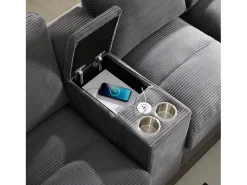 ModernLuxe Sofá de canto 4 lugares em forma de U - com espaço de armazenamento - porta-copos incluído - 2 portas USB - cinza^ Sofá