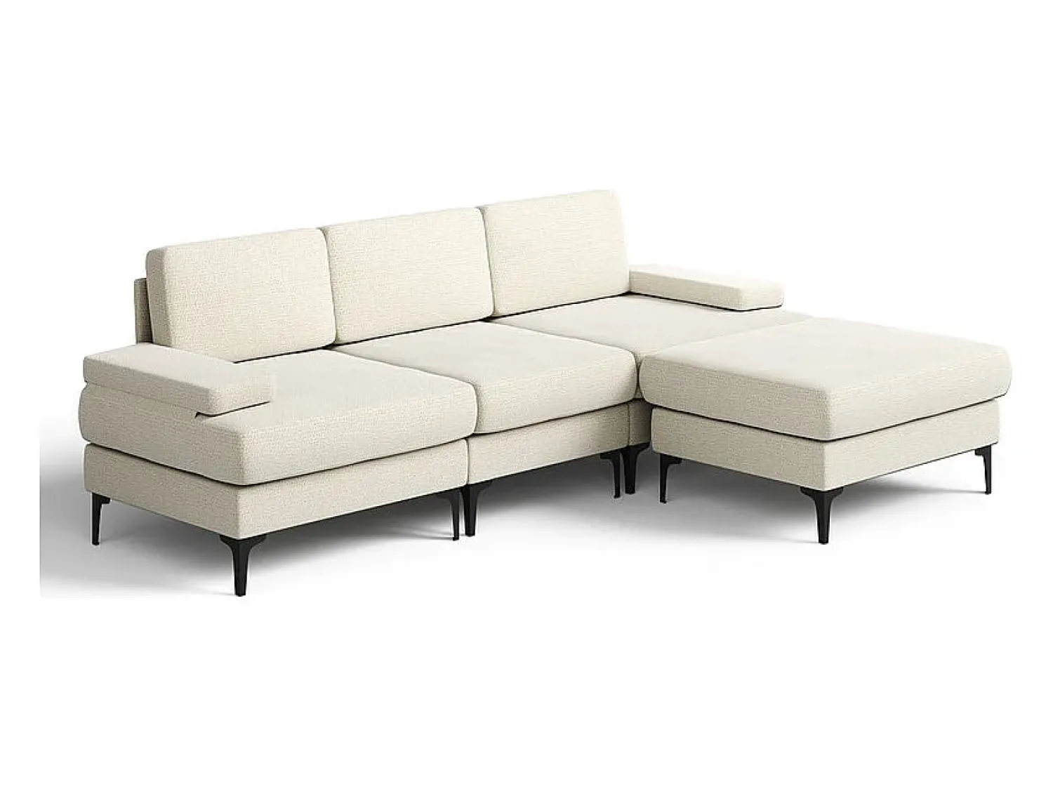 Outlet DripeX Sofá de Canto 3 Lugares em Chenille - com Ottomana - Carga Máx. 650kg - 244x146x83cm - Bege
