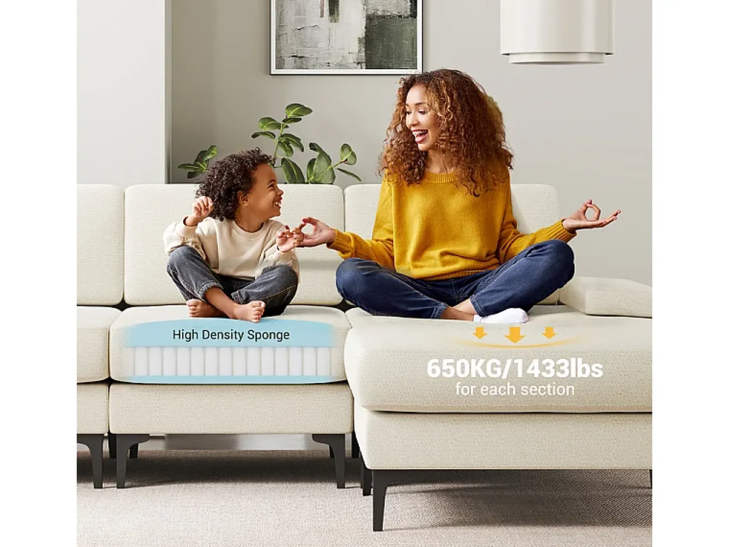 Outlet DripeX Sofá de Canto 3 Lugares em Chenille - com Ottomana - Carga Máx. 650kg - 244x146x83cm - Bege