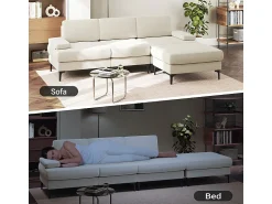 Outlet DripeX Sofá de Canto 3 Lugares em Chenille - com Ottomana - Carga Máx. 650kg - 244x146x83cm - Bege