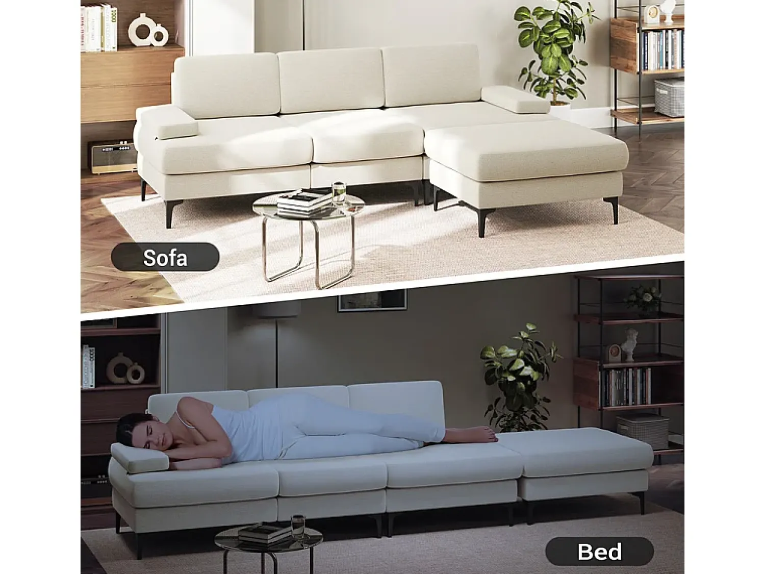 Outlet DripeX Sofá de Canto 3 Lugares em Chenille - com Ottomana - Carga Máx. 650kg - 244x146x83cm - Bege