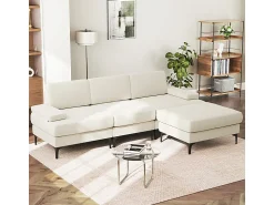 Outlet DripeX Sofá de Canto 3 Lugares em Chenille - com Ottomana - Carga Máx. 650kg - 244x146x83cm - Bege