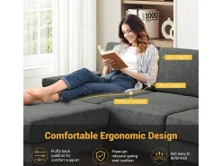Outlet DripeX Sofá de Canto 3 Lugares em Chenille - com Ottomana - Carga Máx. 650kg - 244x146x83cm - Cinza Cinzento