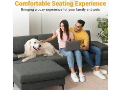 Outlet DripeX Sofá de Canto 3 Lugares em Chenille - com Ottomana - Carga Máx. 650kg - 244x146x83cm - Cinza Cinzento