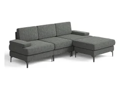 Outlet DripeX Sofá de Canto 3 Lugares em Chenille - com Ottomana - Carga Máx. 650kg - 244x146x83cm - Cinza Cinzento