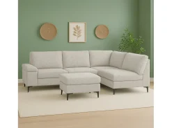Sofá*Concept-Usine Sofá de canto 4/5 lugares em tecido chenille com pufe Confortável e moderno - Madeira e metal - Removível Bege