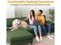 DripeX Sofá de Canto 3 Lugares em Chenille - com Ottomana - Carga Máx. 650kg - 244x146x83cm - Verde