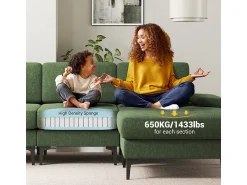 DripeX Sofá de Canto 3 Lugares em Chenille - com Ottomana - Carga Máx. 650kg - 244x146x83cm - Verde