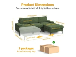 DripeX Sofá de Canto 3 Lugares em Chenille - com Ottomana - Carga Máx. 650kg - 244x146x83cm - Verde