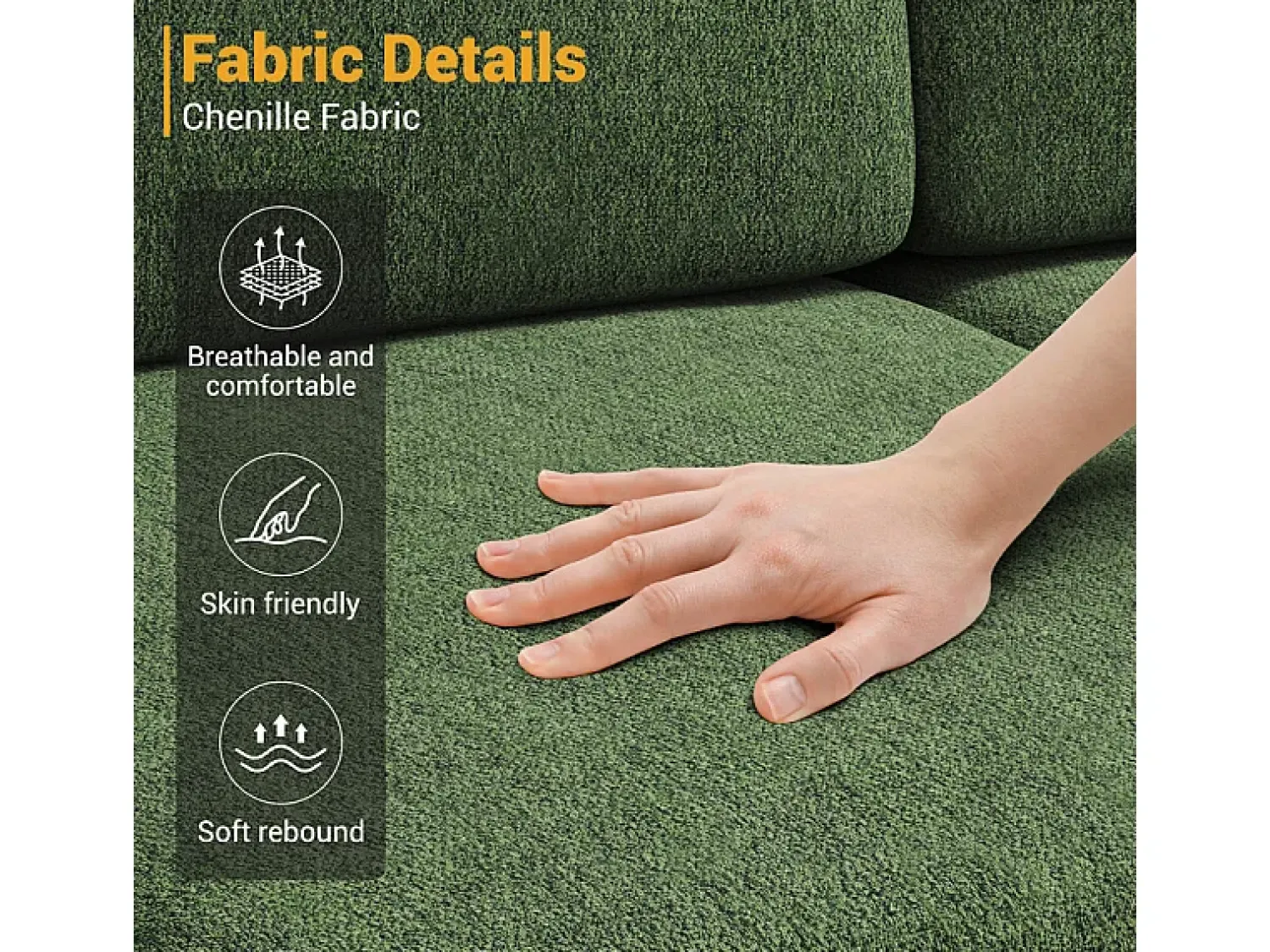 DripeX Sofá de Canto 3 Lugares em Chenille - com Ottomana - Carga Máx. 650kg - 244x146x83cm - Verde