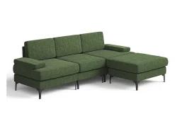 DripeX Sofá de Canto 3 Lugares em Chenille - com Ottomana - Carga Máx. 650kg - 244x146x83cm - Verde