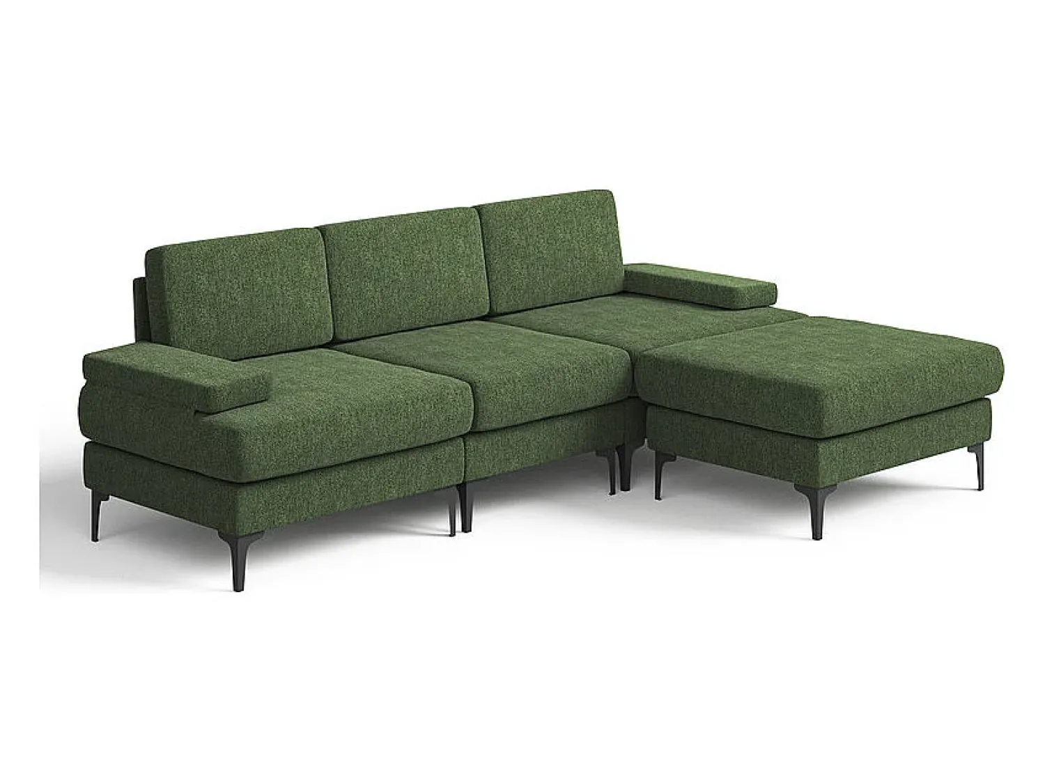 DripeX Sofá de Canto 3 Lugares em Chenille - com Ottomana - Carga Máx. 650kg - 244x146x83cm - Verde