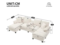 Sofá|ModernLuxe Sofá de canto 4 lugares em forma de U - com espaço de armazenamento - porta-copos incluído - 2 portas USB - Bege
