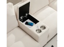 Sofá|ModernLuxe Sofá de canto 4 lugares em forma de U - com espaço de armazenamento - porta-copos incluído - 2 portas USB - Bege