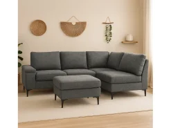 Sofá|Concept-Usine Sofá de canto 4/5 lugares em chenille cinza antracite com pufe KONEKT 3 lugares - Confortável, modular e elegante Cinzento